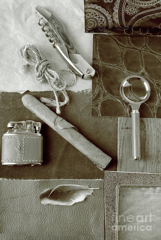 Accessories Poster featuring the photograph Men Accessories In Sepia by Severija Kirilovaite