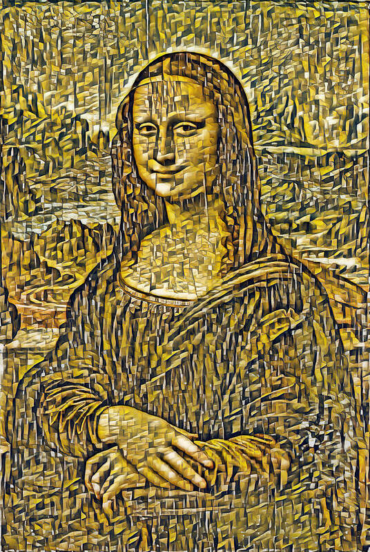 Mona Lisa Poster featuring the digital art Mona Lisa in the cubist style with small shapes - digital recreation by Nicko Prints