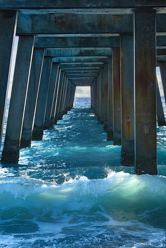 Pier Poster featuring the photograph Moody Blue Under the Pier by Rebecca Herranen