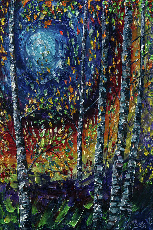 Aspen Trees Poster featuring the painting Moonlight Sonata With Aspen Trees    by Lena Owens OLena Art and Design