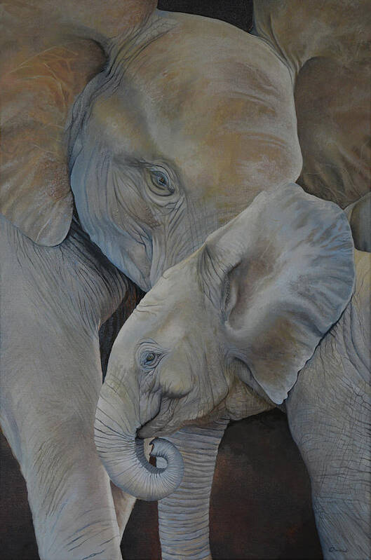 Elephant Poster featuring the painting Mother and Child by Charles Owens