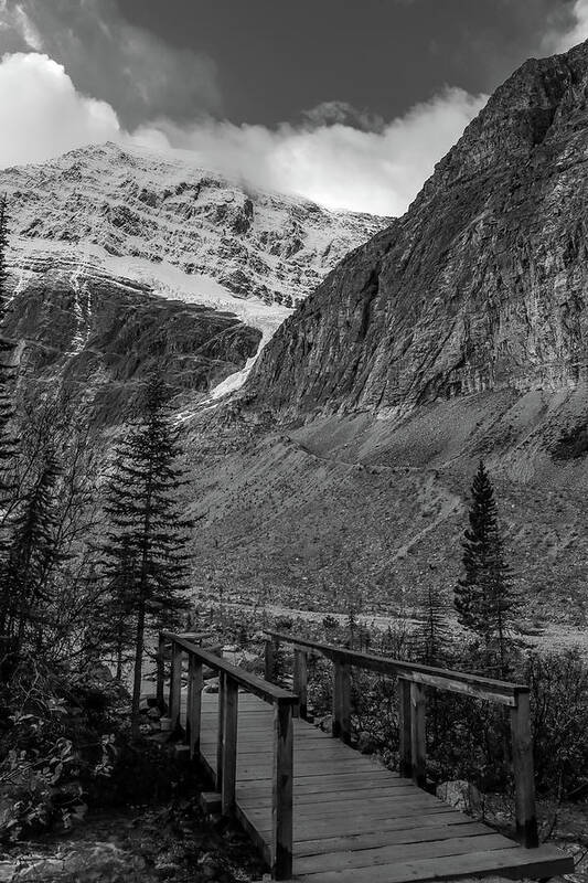 Mount Edith Cavell Hiking Bridge Poster featuring the photograph Mount Edith Cavell Hiking Bridge by Dan Sproul