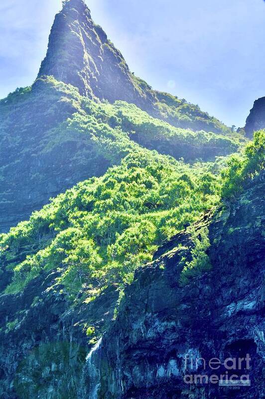 #gary #richards #garyfrichards #kauai #waterfall #island #archipelago #garden #gardenisle #tropical #rainforest #cliffs #napalicoast #napali #hollywood #waimea #canyon #waimeacanyon #nounou #trails #sleeping #giant #mountain #sleepinggiantmountain #ridge #hiking #manawaiopuna #jurassicparkfalls #punahoapoint #hawaii Poster featuring the photograph Na Pali Coast Spire by Gary F Richards