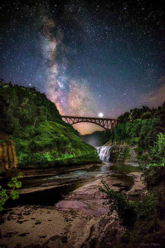 Letchworth State Park Poster featuring the photograph Night at Upper Falls by Mark Papke