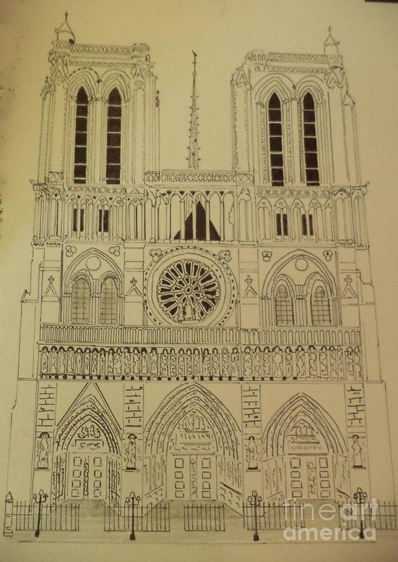 Donnsart1 Poster featuring the drawing Notre Dame Ink Drawing by Donald Northup