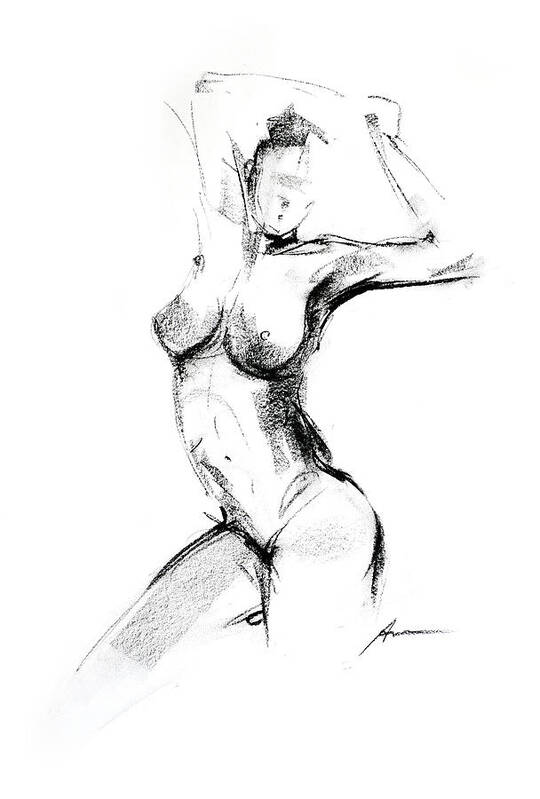 Nude Poster featuring the drawing Nude 016 by Ani Gallery