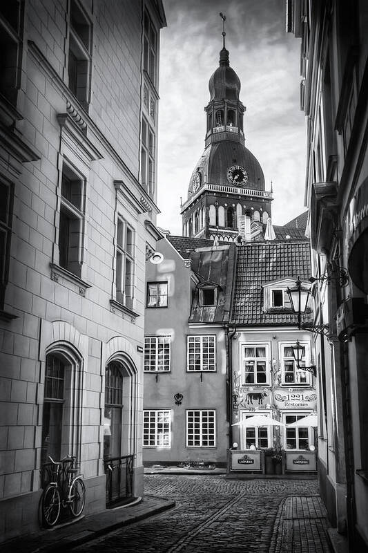 Riga Poster featuring the photograph Old Riga Black and White by Carol Japp