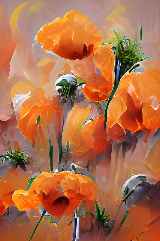 Orange Poster featuring the digital art Orange Poppies by Bonny Puckett