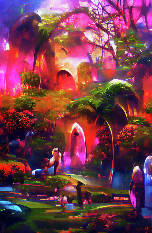 Landscape Poster featuring the painting Origin of the World, Garden of Eden - 04 by AM FineArtPrints