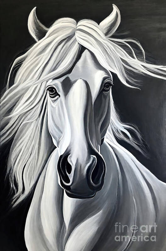 Paint Poster featuring the painting Painting White Horse paint carpet cover brush sp by N Akkash