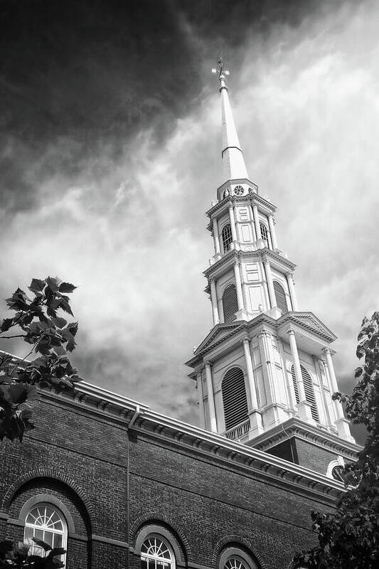 Boston Poster featuring the photograph Park Street Church Steeple Boston Massachusetts Black and White by Carol Japp