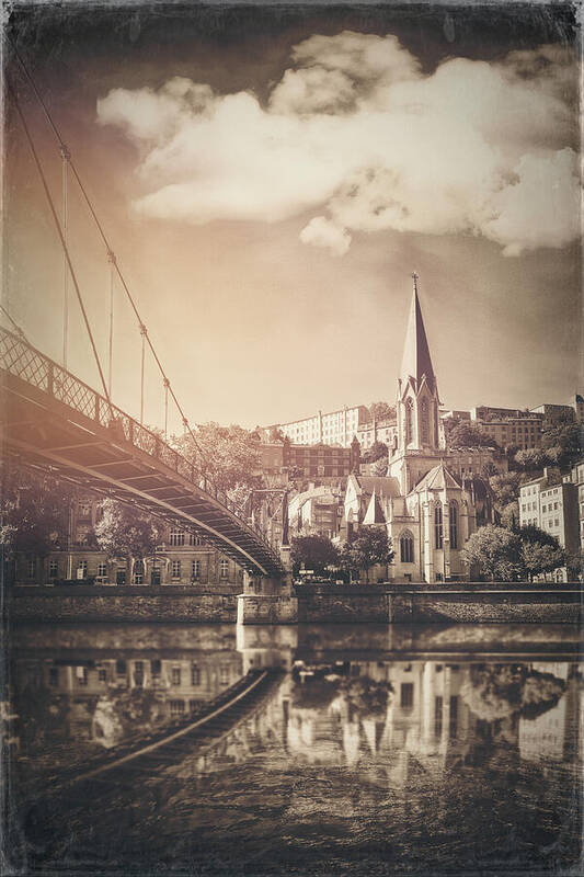 Lyon Poster featuring the photograph Passerelle St Georges Lyon France Vintage Sepia by Carol Japp