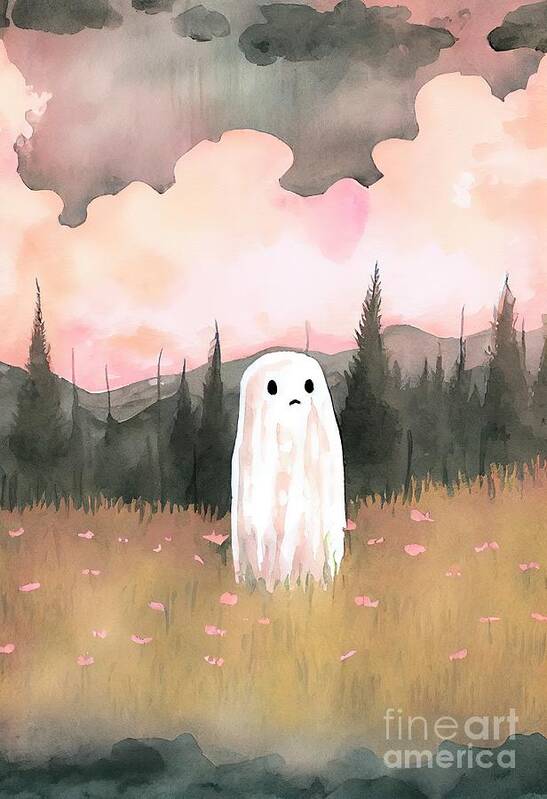 Ghost Poster featuring the painting Pastel Sky Forest Field by N Akkash