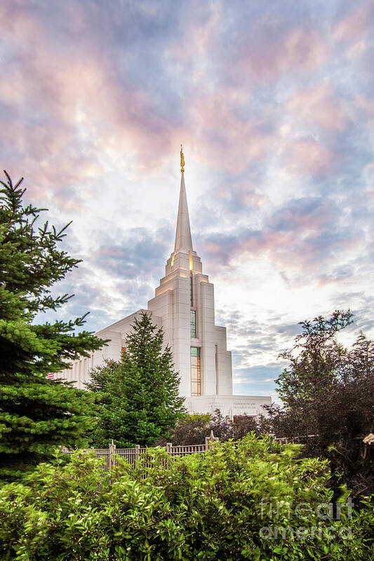 Clouds Poster featuring the photograph Pastel Sunset - Rexburg Idaho Temple by Bret Barton