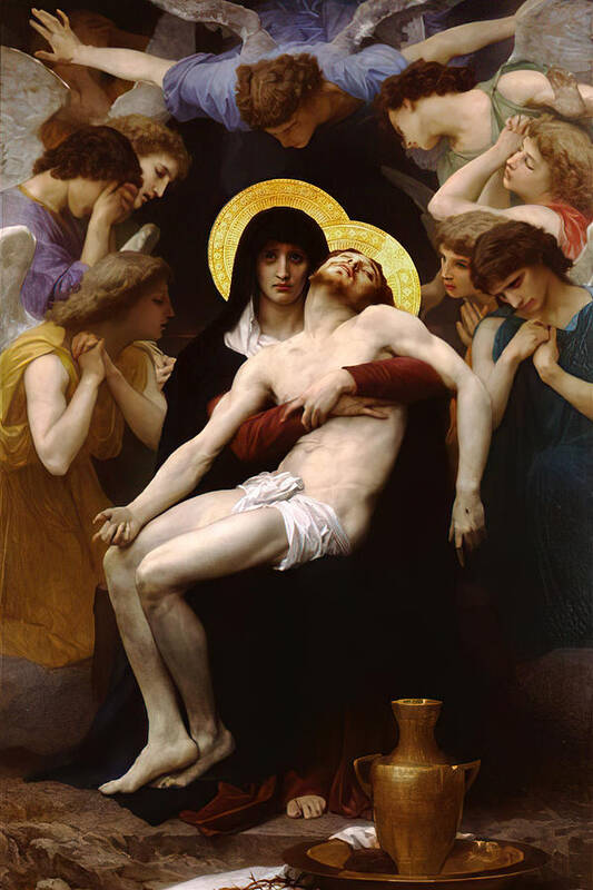 Pieta Poster featuring the mixed media Pieta Virgin Mary and Jesus by Bouguereau