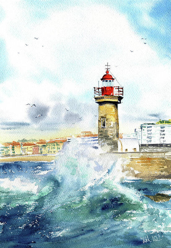 Porto Poster featuring the painting Porto Felgueiras Lighthouse Painting by Dora Hathazi Mendes