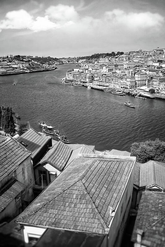 Porto Poster featuring the photograph Porto Portugal Banks of The Douro Black and White by Carol Japp