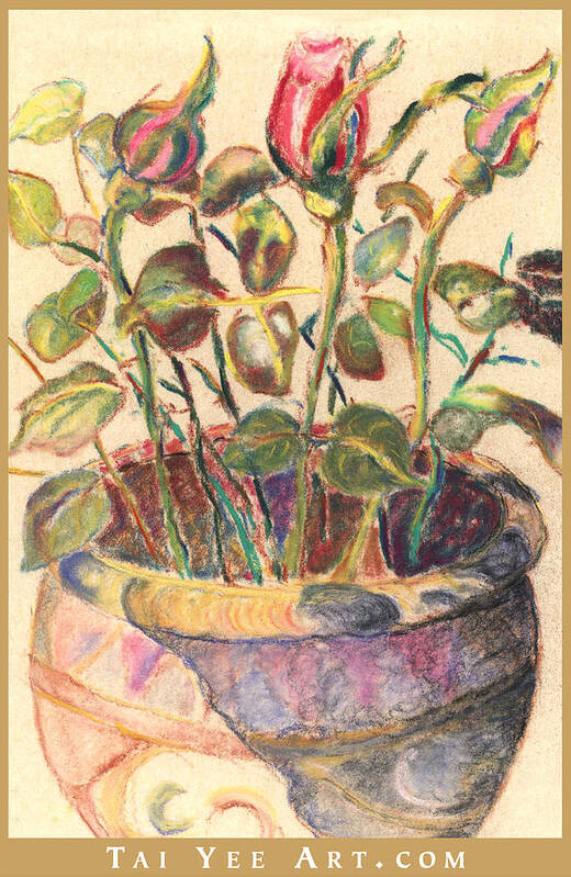 Tai Yee Poster featuring the pastel Potted Flowers by Linda Ruiz-Lozito