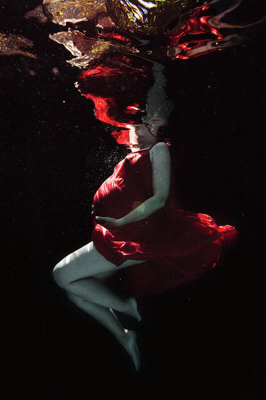 Underwater Poster featuring the photograph Pregnant in Red by Gemma Silvestre