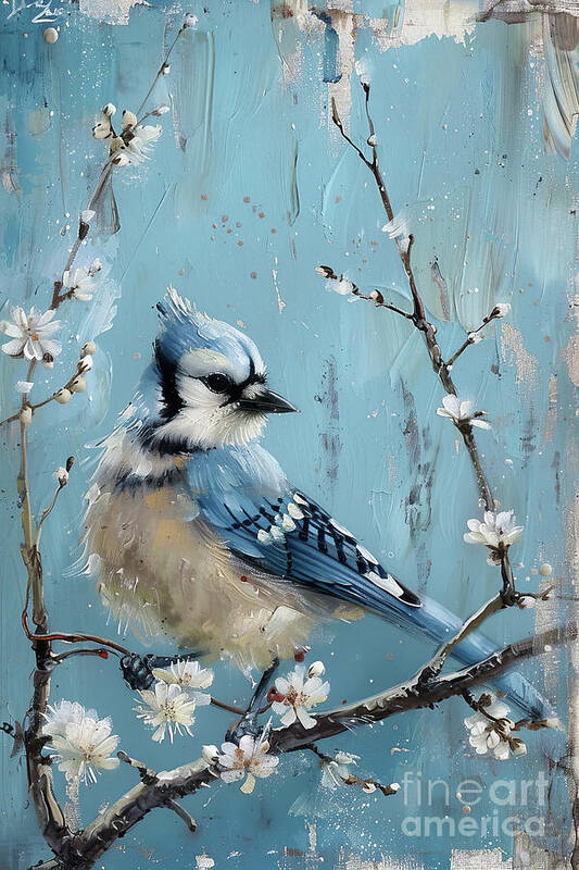 Blue Jay Poster featuring the painting Pretty Blue Jay by Tina LeCour