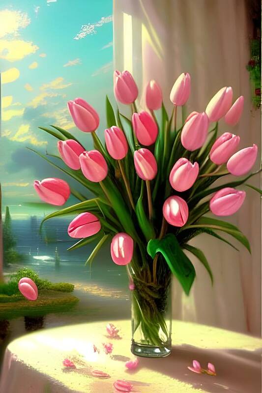 Floral Poster featuring the digital art Pretty Pink Tulips by Katrina Gunn