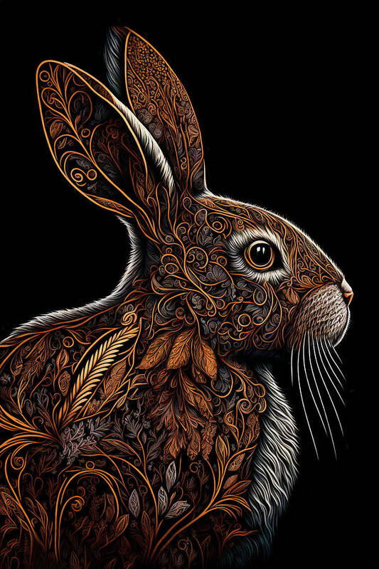 Hares Poster featuring the digital art Profile of a Hare by Peggy Collins