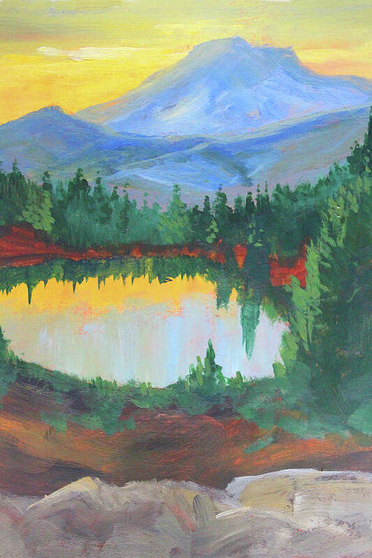 Mount Rainier Poster featuring the painting Rainier Sundown by Nancy Merkle