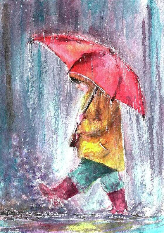 Boy Poster featuring the painting Rainy night streets by Natalja Picugina