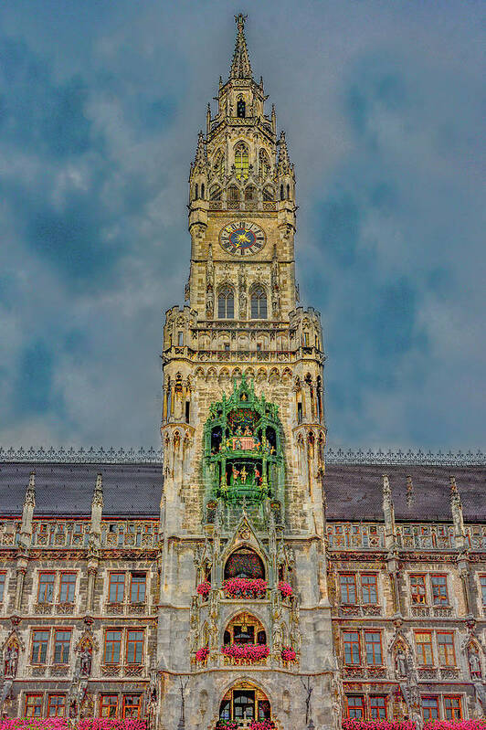 Munich Poster featuring the photograph Rathaus-Glockenspiel of Munich by Marcy Wielfaert
