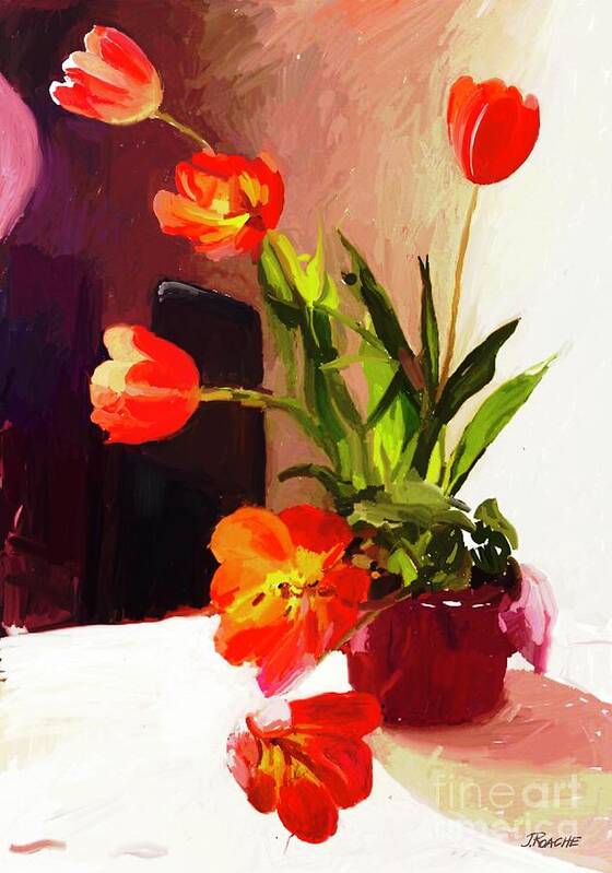 Flowers Poster featuring the digital art Red Flowers by Joe Roache