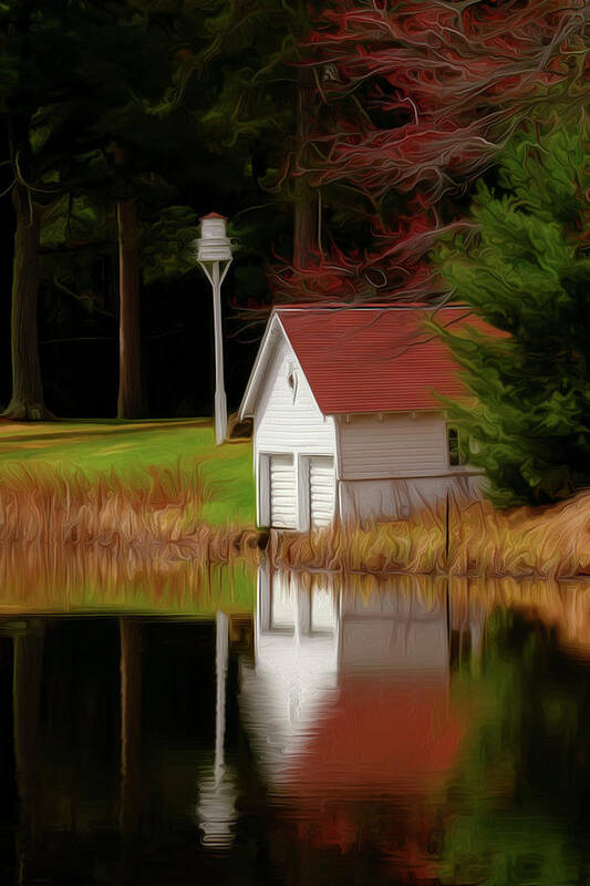 Red Roof Boat House Poster featuring the photograph Red Roof Boat House by Sandra J's