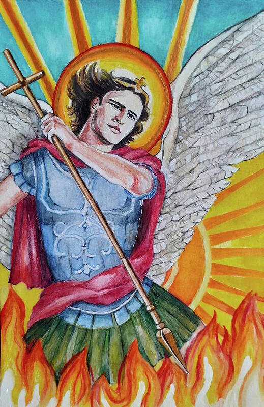 Angel Poster featuring the painting Saint Michael fighting darkness by Carolina Prieto Moreno