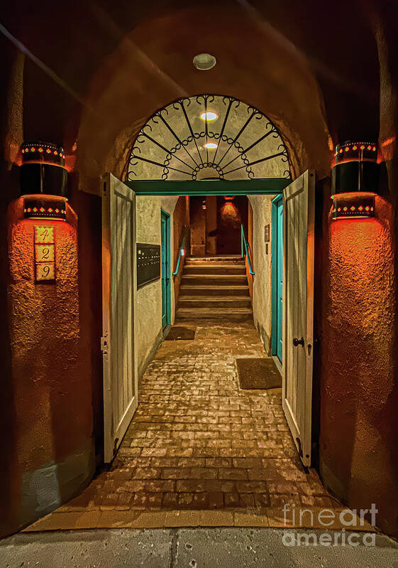 America Poster featuring the photograph Sante Fe Doorway at Night by Thomas Marchessault