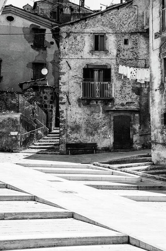 Italian Poster featuring the photograph Scanno, Italy - BW 04 by AM FineArtPrints