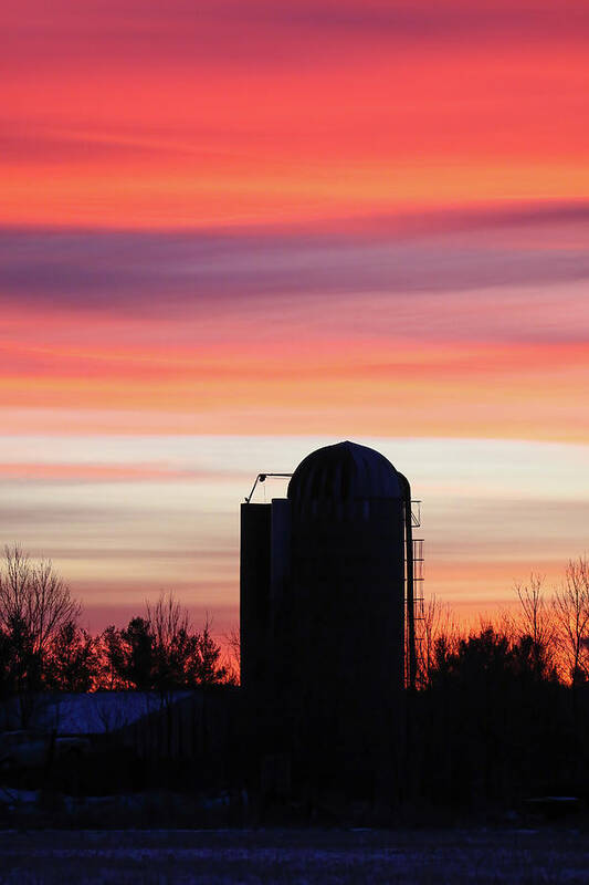 Sunrise Poster featuring the photograph Silo Sunrise by Brook Burling