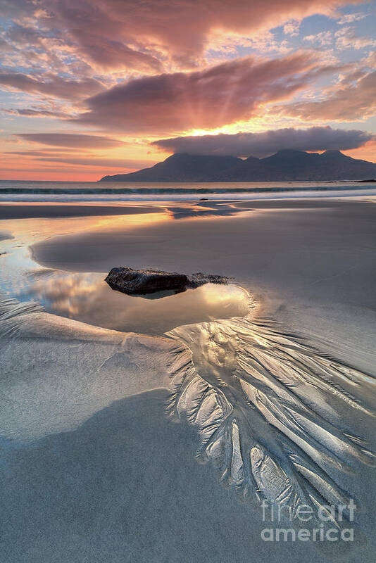 Beach Poster featuring the photograph Isle of Eigg Singing Sands Rock Pool at Sunset Scotland by Barbara Jones PhotosEcosse