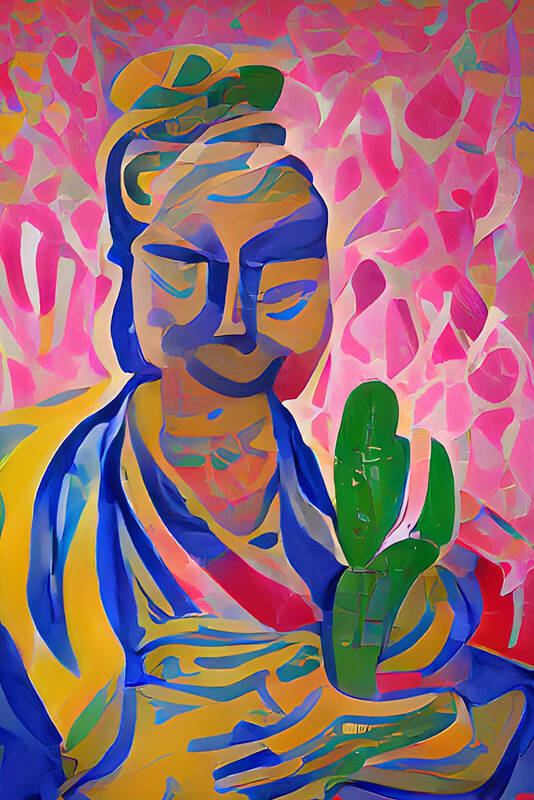  Buddha Poster featuring the digital art Smiling Desert Garden Buddha by Bonny Puckett