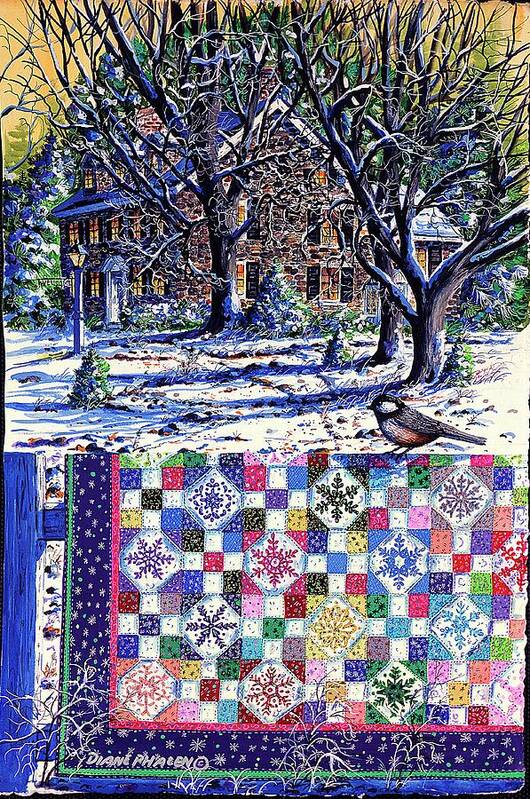 Winter Poster featuring the painting Snowflakes and Snowballs by Diane Phalen