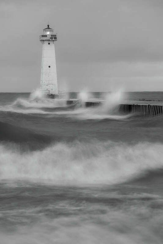 America Poster featuring the photograph Sodus Bay Lighthouse during a storm. by Kyle Lee