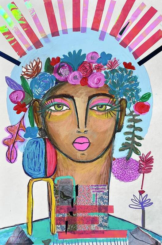Abstract Face Art Poster featuring the mixed media Spiritual Woman Portrait by Rosalina Bojadschijew