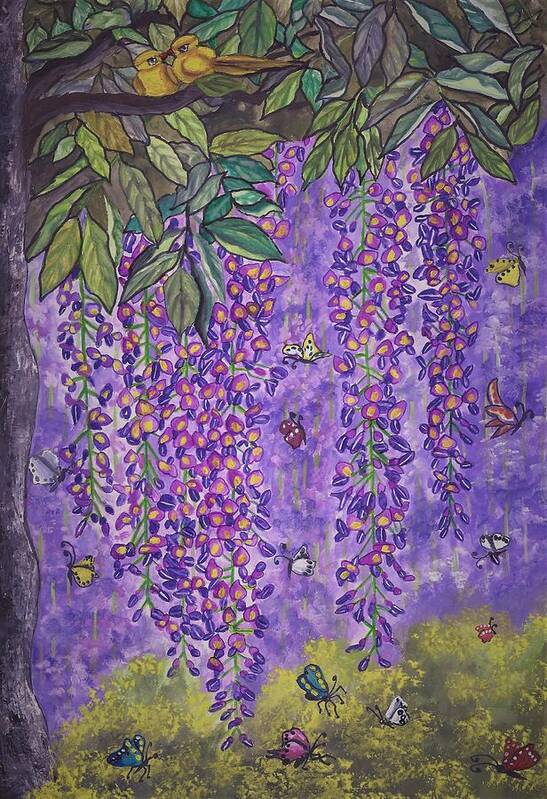 Wisteria Poster featuring the painting Spring wisteria delight by Tara Krishna