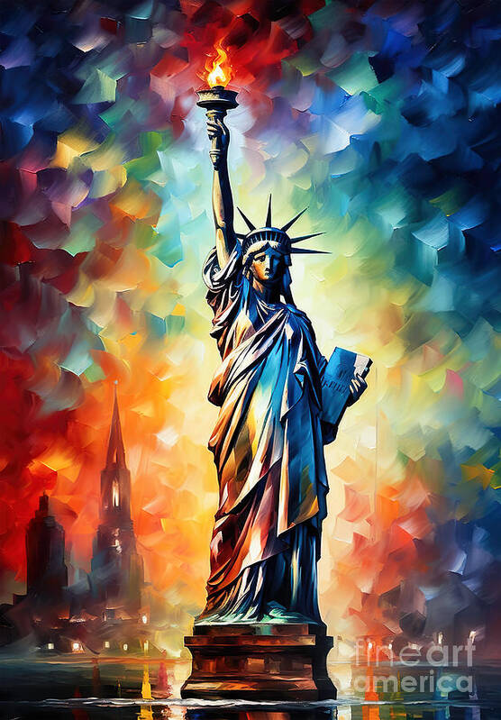 Statue Of Liberty Poster featuring the painting Statue Of Liberty Painting by Mark Ashkenazi