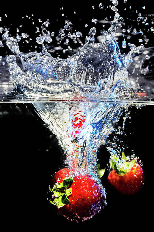 Water Poster featuring the photograph Strawberry Splashdown by Jon Glaser