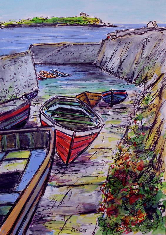 Coliemore Harbour Poster featuring the painting Sunny Day at Coliemore Harbour and Dalkey Island by K McCoy