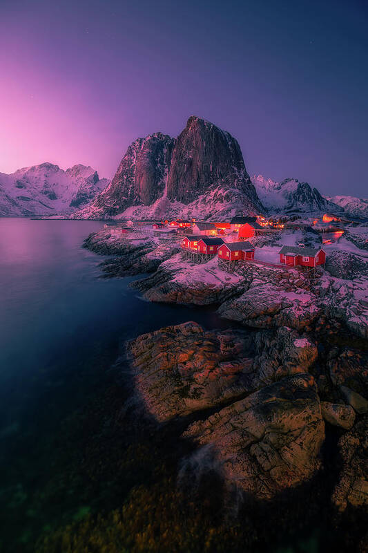 Lofoten Poster featuring the photograph Sunset Twilight at Hamnoy by Henry w Liu
