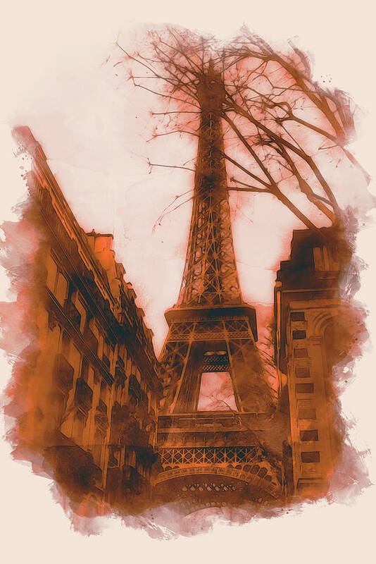 Paris Poster featuring the painting Sunset under the Tour Eiffel - 03 by AM FineArtPrints