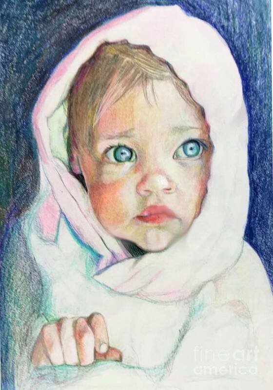 Child Portrait Innocence Poster featuring the drawing Sweetheart in Pink by Suki Michelle
