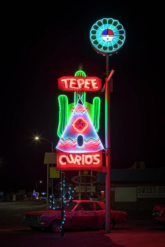 Route 66 Poster featuring the photograph Tee Pee Curios Neon Sign by Susan Rissi Tregoning
