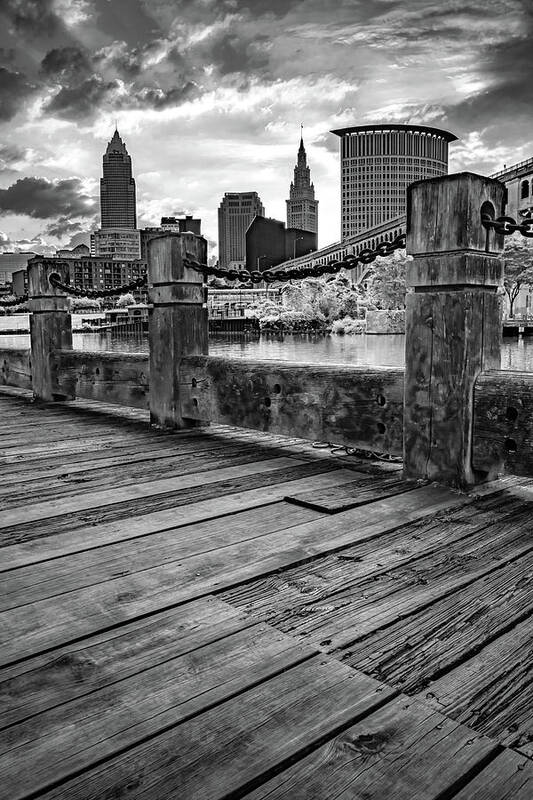 Cleveland Skyline Poster featuring the photograph The Cleveland Skyline From Heritage Park - Black and White by Gregory Ballos
