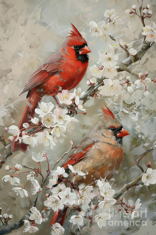 Cardinal Poster featuring the painting The Handsome Cardinal Couple by Tina LeCour